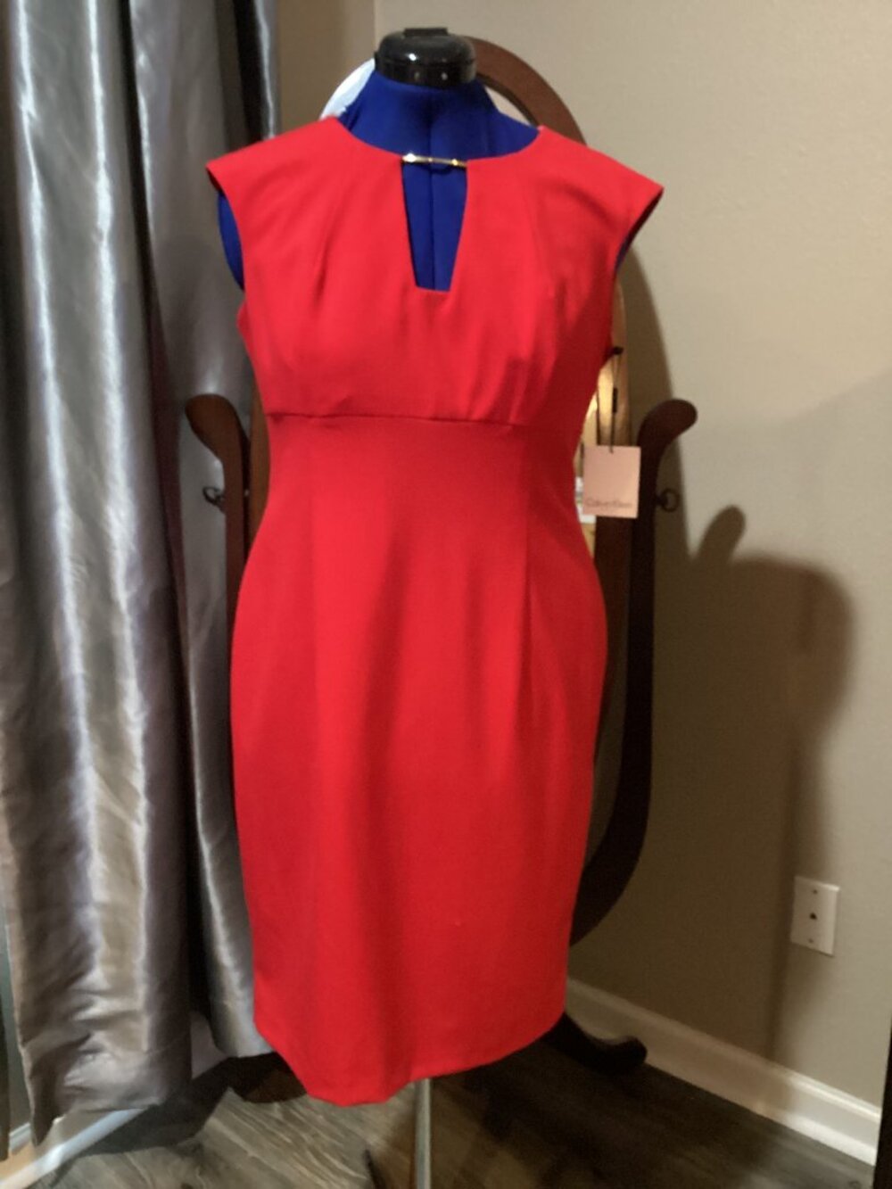 Red Cap Sleeve Sheath Dress with Gold Bar Keyhole Neckline - NWT